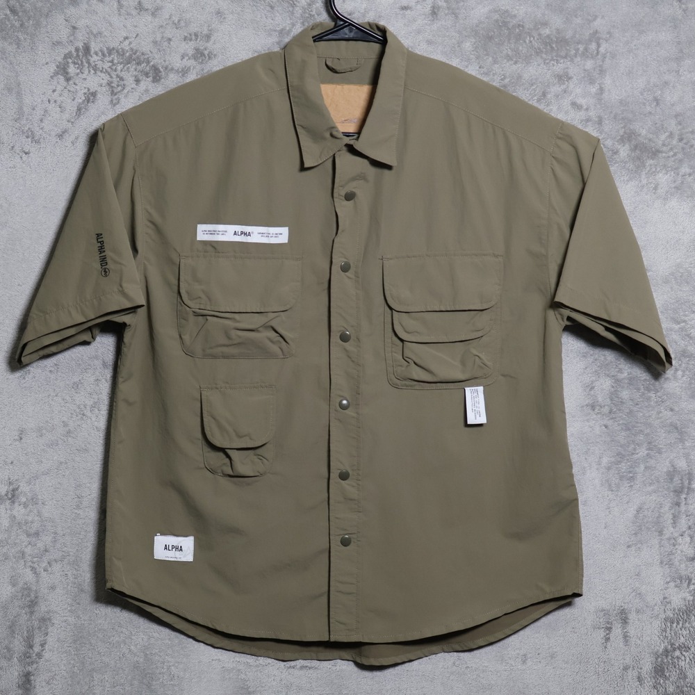 Alpha Industries Shirt Men Medium Green Snap Button Utility Pockets Military